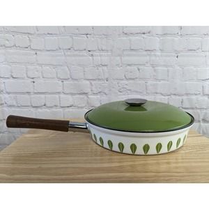 Vintage 1960s Cathrineholm Avocado Green Lotus Enameled Skillet